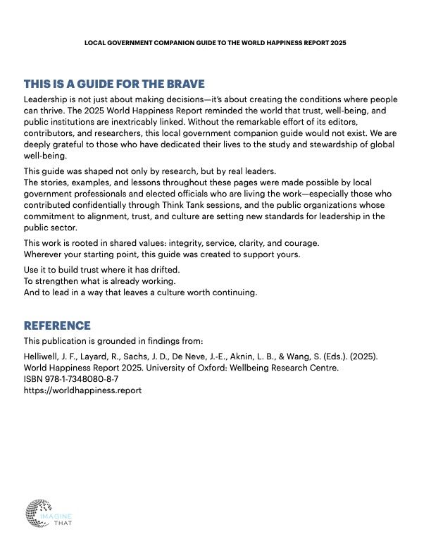 This is a guide for the brave – closing page from the Local Government Companion Guide to the 2025 World Happiness Report