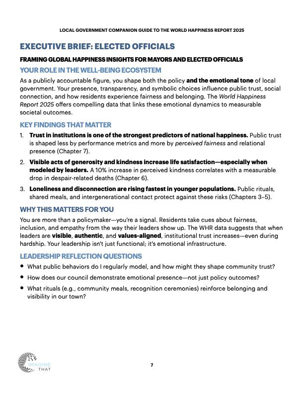 Executive Brief for Elected Officials from the Local Government Companion Guide to the 2025 World Happiness Report